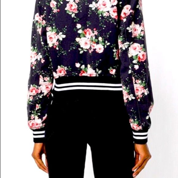 Diesel Floral Bomber Jacket NWT XS – Black Pink Rose Print Cropped Varsity Style - Picture 4 of 10